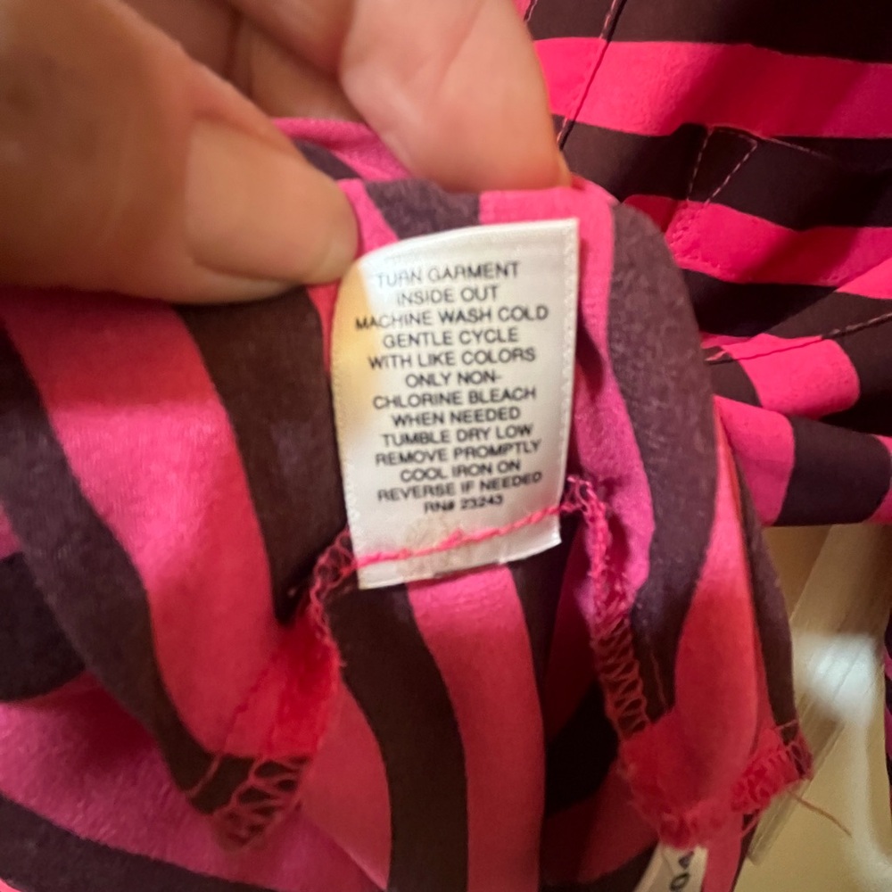 Hot Pink and Black Striped Collared V-Neck Blouse - Picture 5 of 5